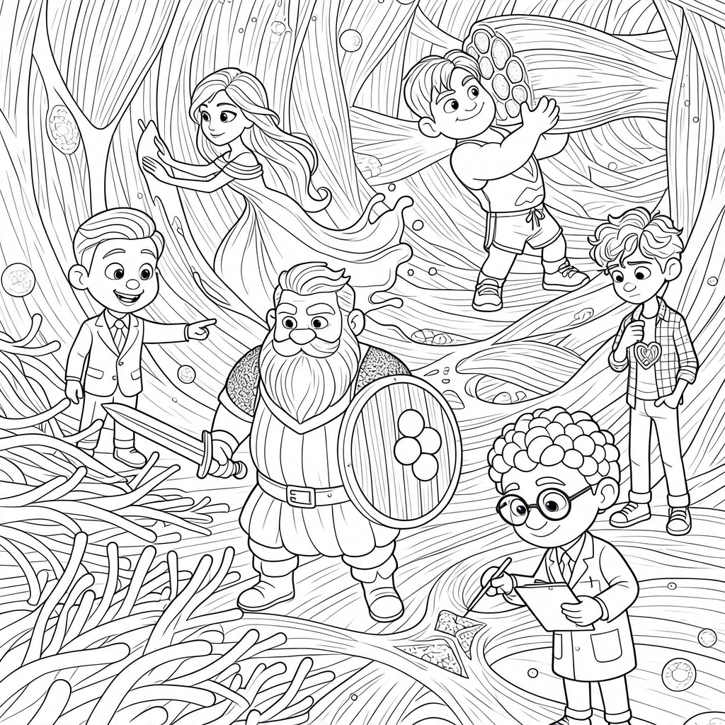 Anatomy Heroes & Whimsical Adventures: 5-Page Printable Coloring Pack